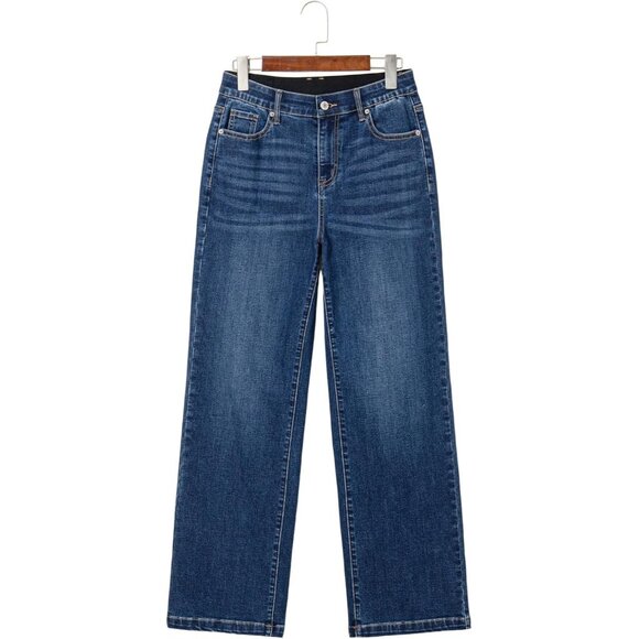 Women's Wide Leg Jeans High Waist Elastic Tummy Control Casual Denim Pants - Picture 9 of 9